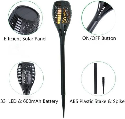 Outdoor torch led solar lights, flickering and dancing flame, waterproof for garden