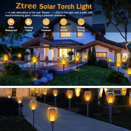 Outdoor torch led solar lights, flickering and dancing flame, waterproof for garden