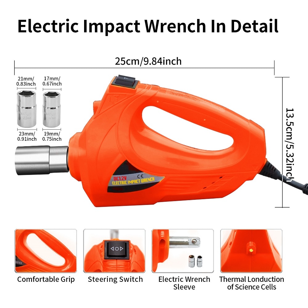 Electric hydraulic car jack kit, 5ton, impact wrench, tire inflator and built-in led repair lift tool