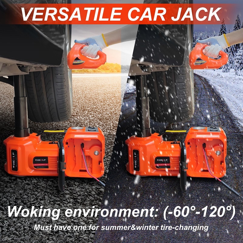Electric hydraulic car jack kit, 5ton, impact wrench, tire inflator and built-in led repair lift tool