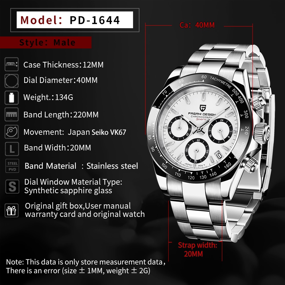 Pagani design top brand. sports quartz watches, sapphire, stainless steel, waterproof.