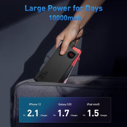 Baseus power bank 10000mah with 22.5w pd, fast charging, for iphone 14 13 12 pro max xiaomi