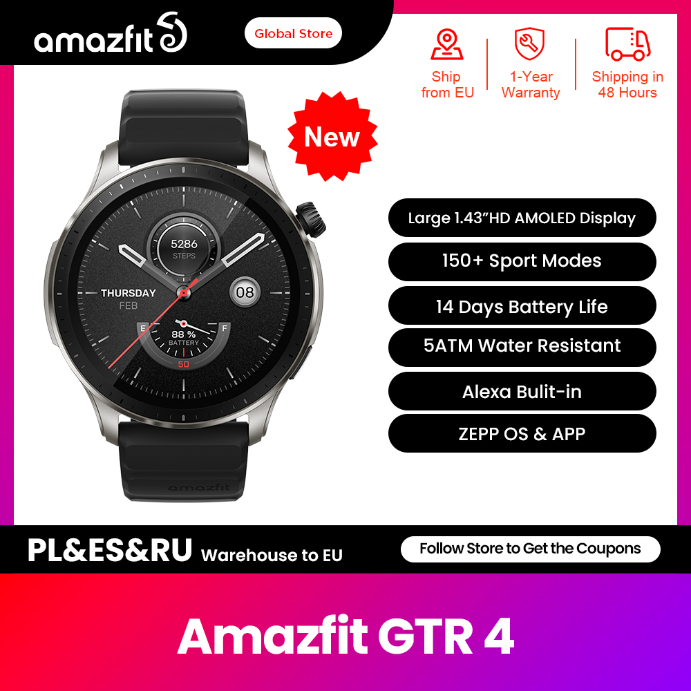 New amazfit gtr 4 gtr4 smartwatch. 150 sports modes. bluetooth with alexa built-in. 14 days battery life
