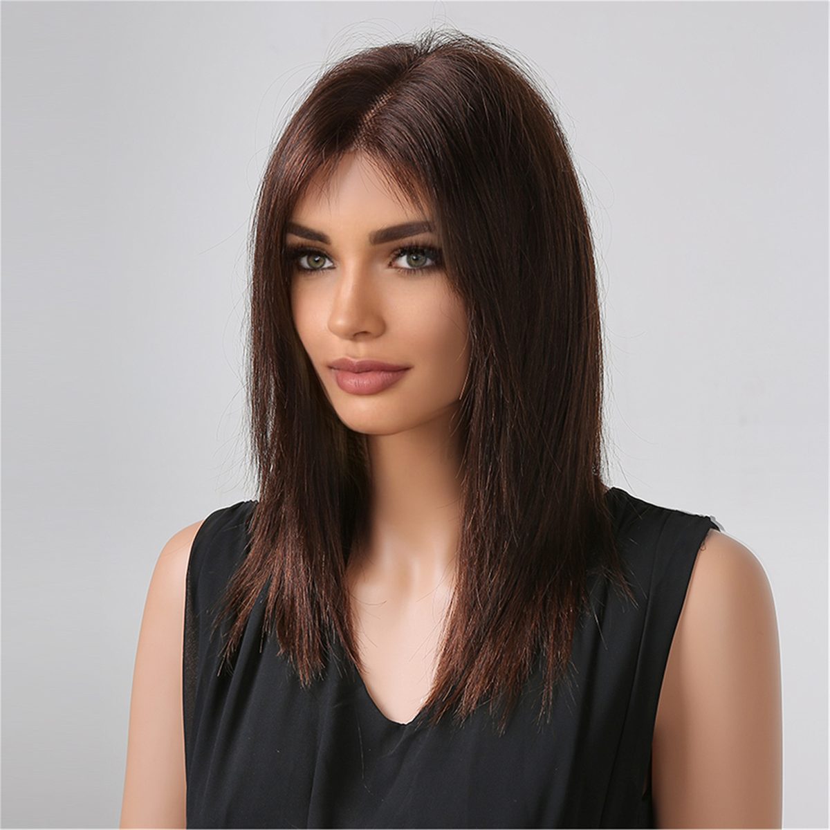 Foreign straight bob wigs. real natural hair. cara mid-length medium length haircut style.