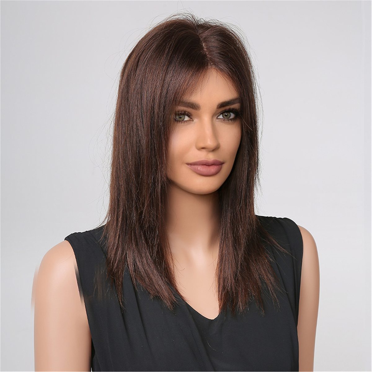 Foreign straight bob wigs. real natural hair. cara mid-length medium length haircut style.