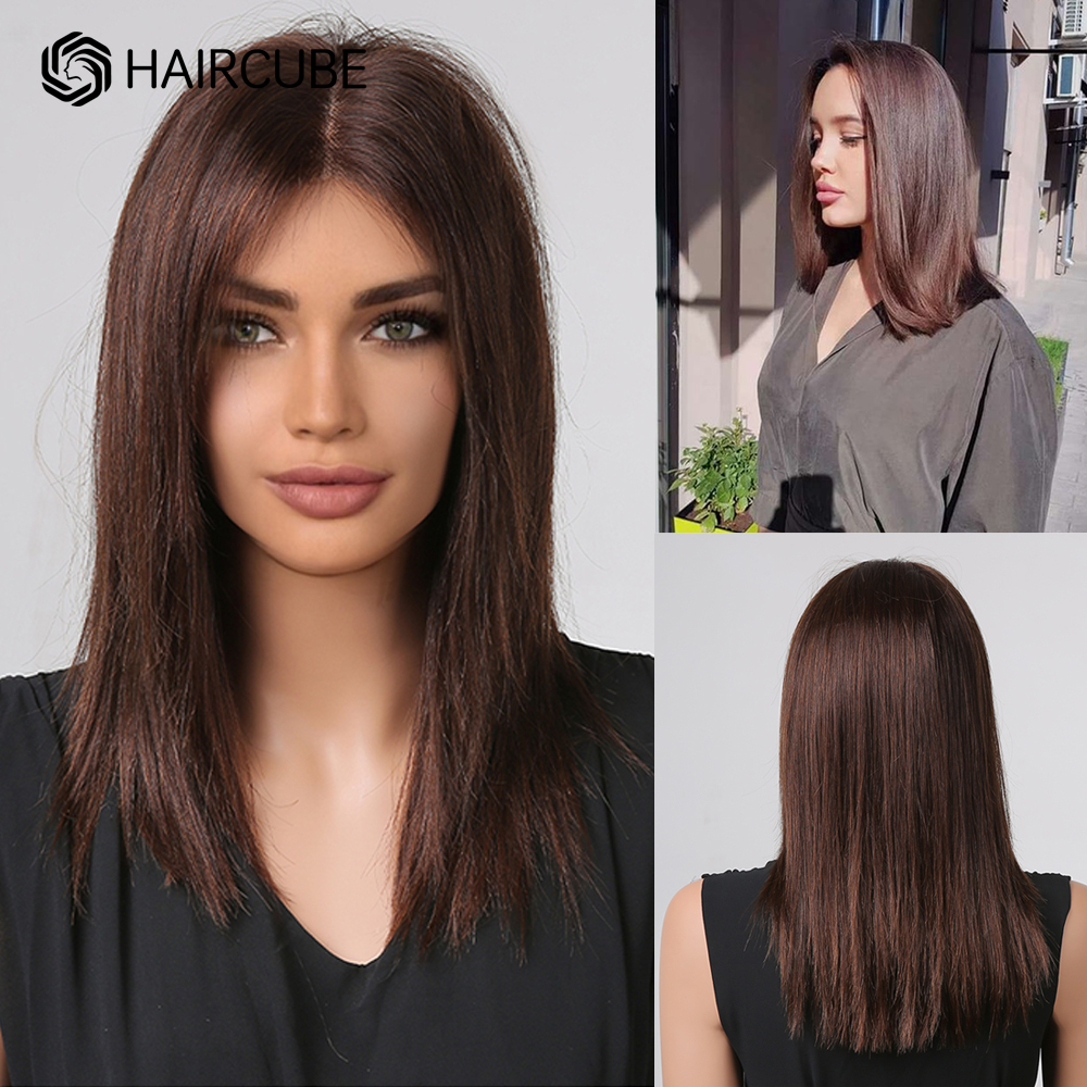 Foreign straight bob wigs. real natural hair. cara mid-length medium length haircut style.