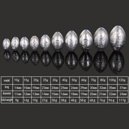 2g-100g. Fishing Lead Sinker Olive Shaped.