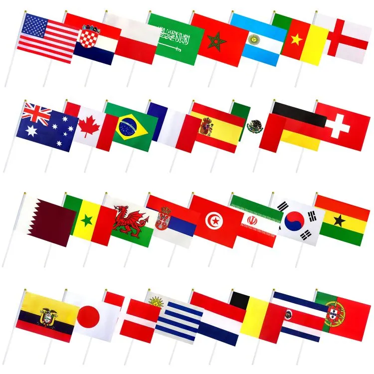 Complete set of national flags, 200 country, 14*21 cm polyester material with plastic poles.