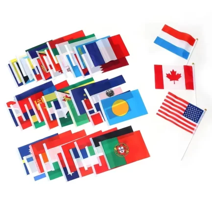 Complete set of national flags, 200 country, 14*21 cm polyester material with plastic poles.