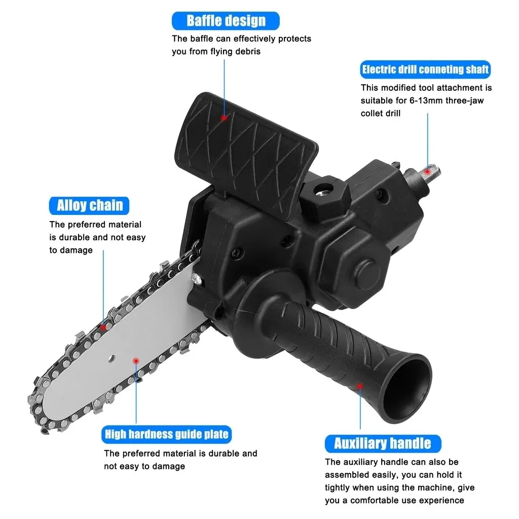4/6 inch electric drill modified to electric chainsaw adapter