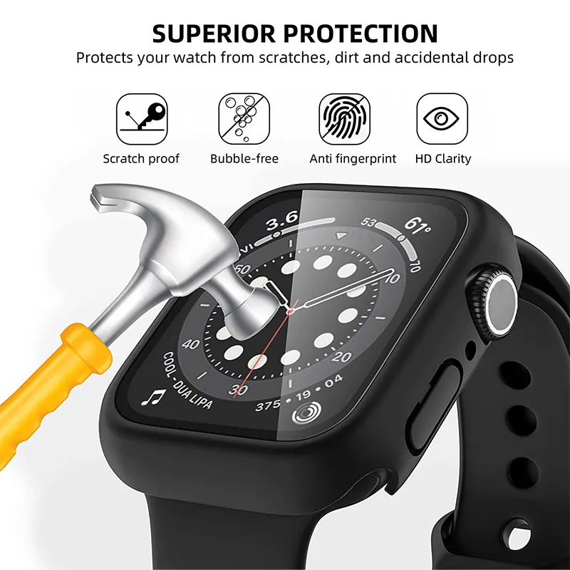 Tempered glass + cover screen protector for apple watch. fit 45mm 41mm 44mm 40mm 42mm, series 9 4 5 6 se 7 8
