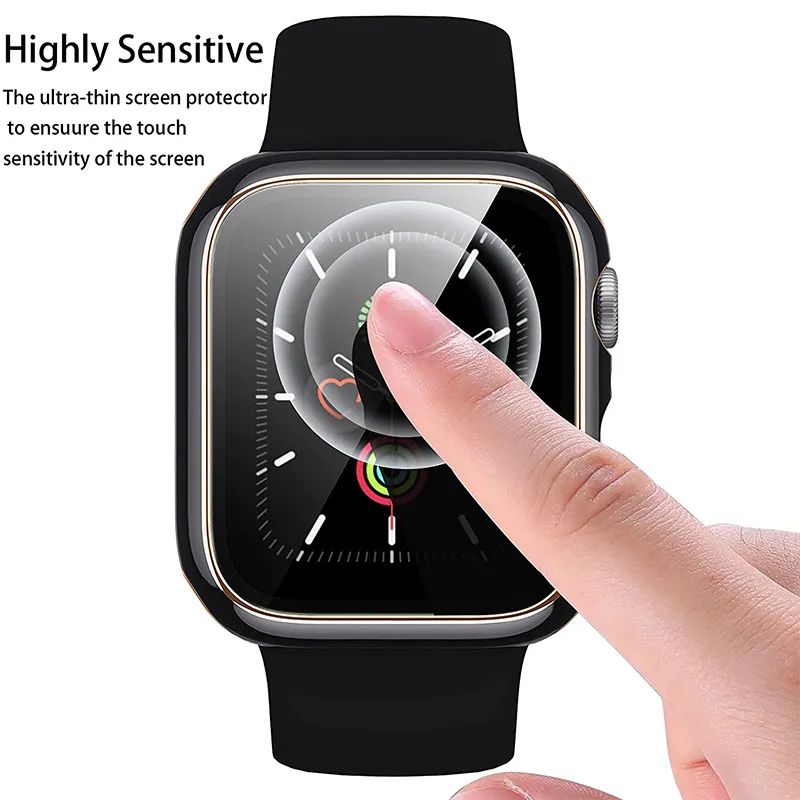 Tempered glass + cover screen protector for apple watch. fit 45mm 41mm 44mm 40mm 42mm, series 9 4 5 6 se 7 8