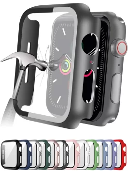 Tempered Glass + Cover Screen Protector For Apple Watch. Fit 45mm 41mm 44mm 40mm 42mm, series 9 4 5 6 SE 7 8
