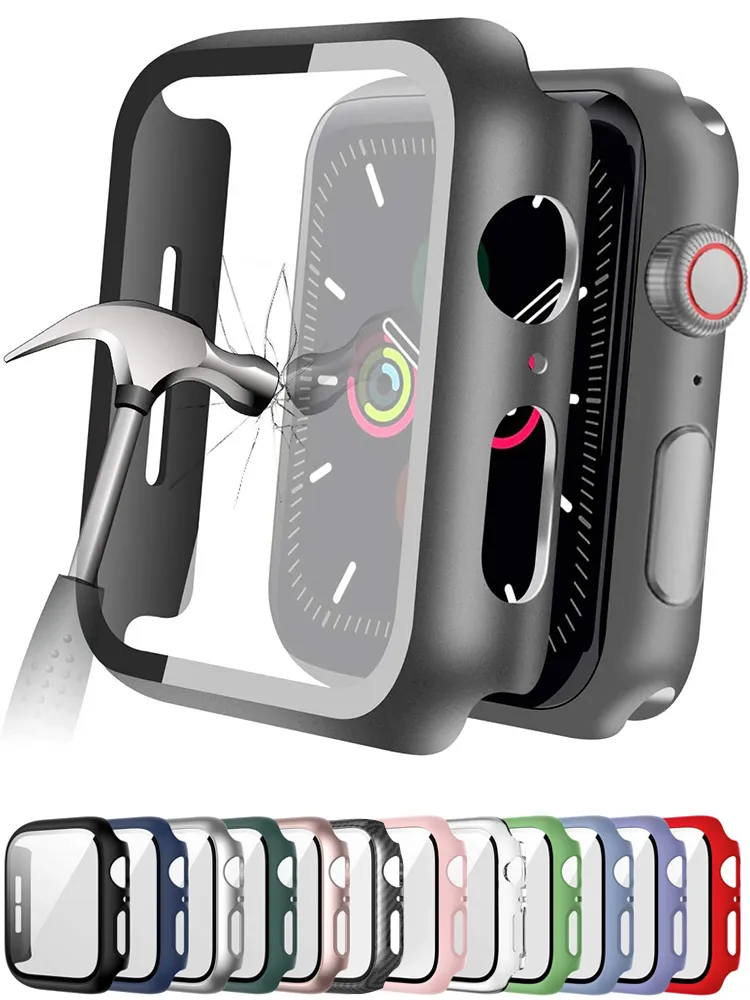 Tempered glass + cover screen protector for apple watch. fit 45mm 41mm 44mm 40mm 42mm, series 9 4 5 6 se 7 8