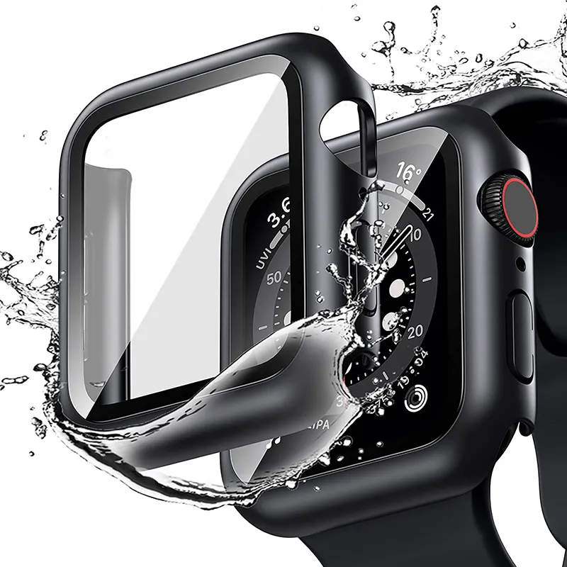 Tempered glass + cover screen protector for apple watch. fit 45mm 41mm 44mm 40mm 42mm, series 9 4 5 6 se 7 8