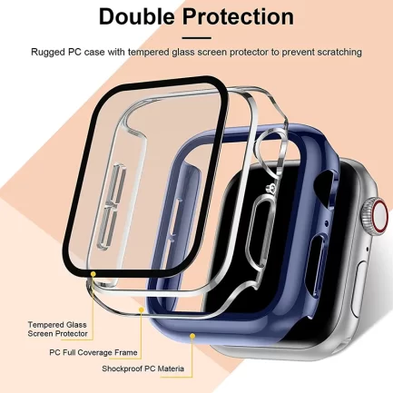 Tempered glass + cover screen protector for apple watch. fit 45mm 41mm 44mm 40mm 42mm, series 9 4 5 6 se 7 8