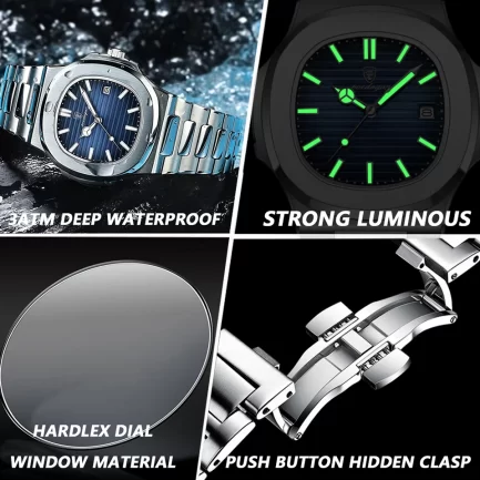 Stylish waterproof quartz timepiece for men with luminous dial and date function