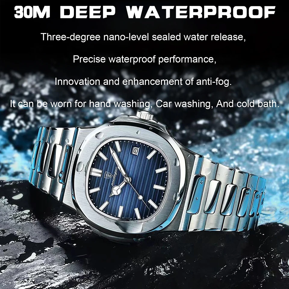 Stylish waterproof quartz timepiece for men with luminous dial and date function