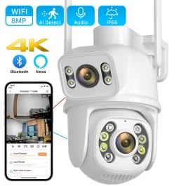 8MP 4K PTZ Wifi Camera, Dual Lens with Dual Screen, Ai Human Detect Auto Tracking with App