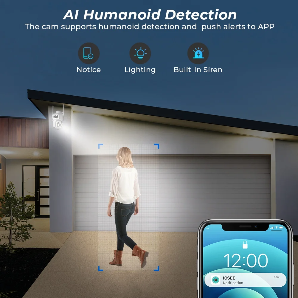 8mp 4k ptz wifi camera, dual lens with dual screen, ai human detect auto tracking with app