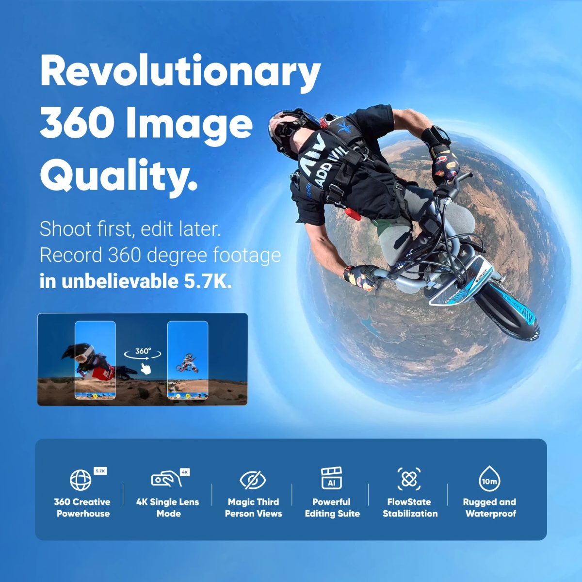 The new insta360 x3 - waterproof 360 action camera with 1/2" 48mp sensors