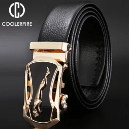 Metal Luxury Men’s Belt: High-quality leather, automatic buckle. Perfect for business or casual, StrapZDP001.