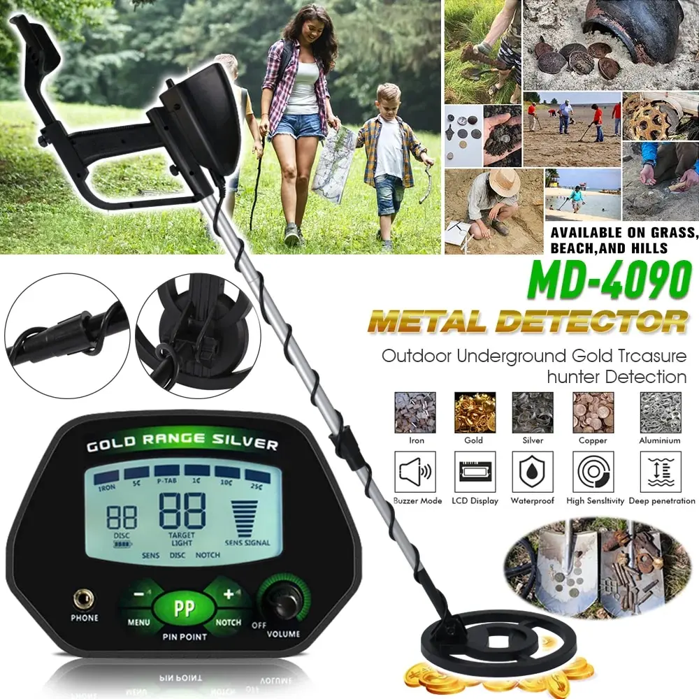Md-4090: precision gold detection with professional metal detector - waterproof coil for ultimate treasure seeking