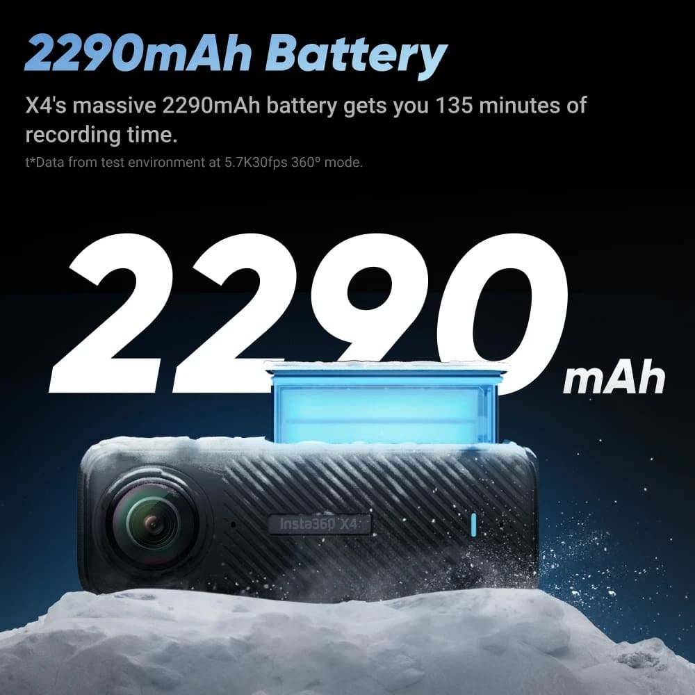 Insta360 x4 action camera with 2290mah battery, 8k video, 10m waterproof, flowstate stabilization