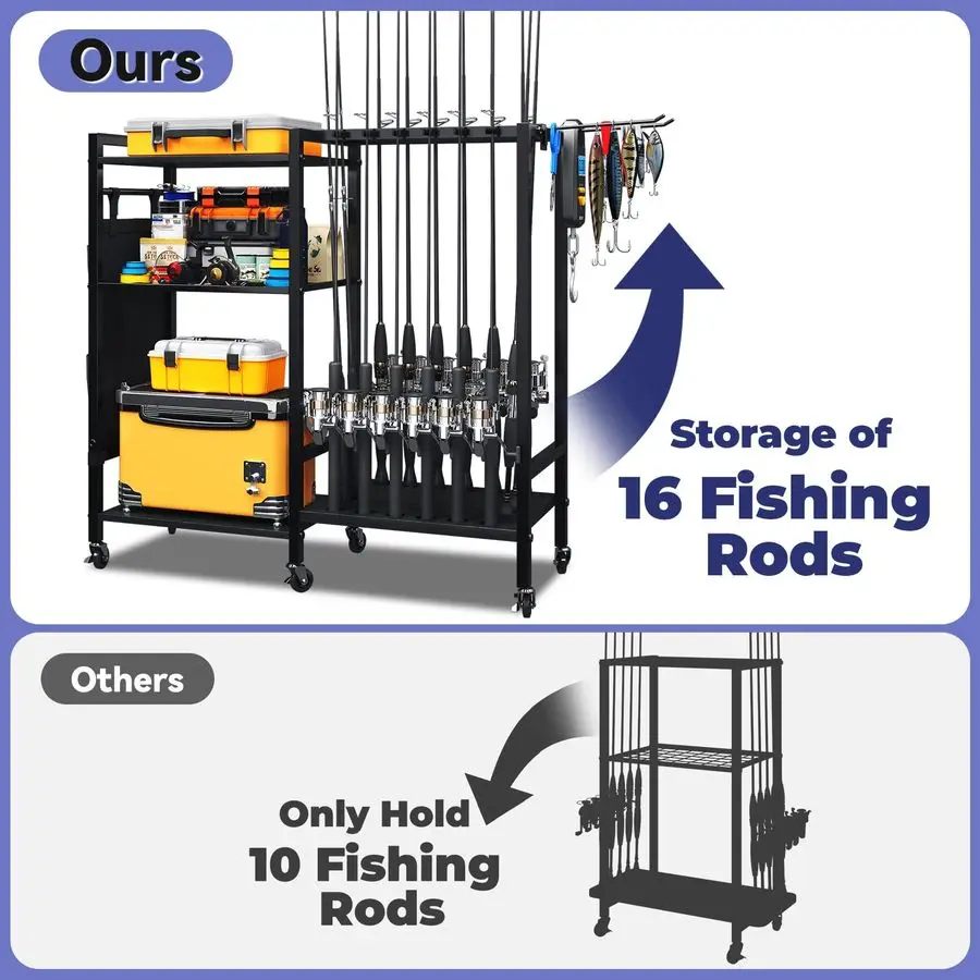 מחזיק מוטות דיג 16Rod לארגון במוסך