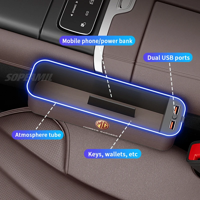 תיבת אחסון למושב רכב עם טעינת USB