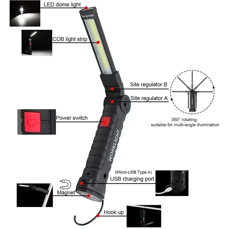 פנס עבודה מגנטי נטען עם תאורת LED