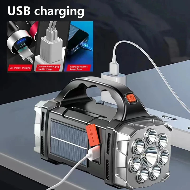 פנס USB נטען עוצמתי עם אור LED סולארי
