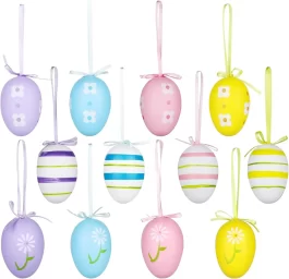 12 קישוטי ביצי פסח צבעוניות עם נקודות ורצועות