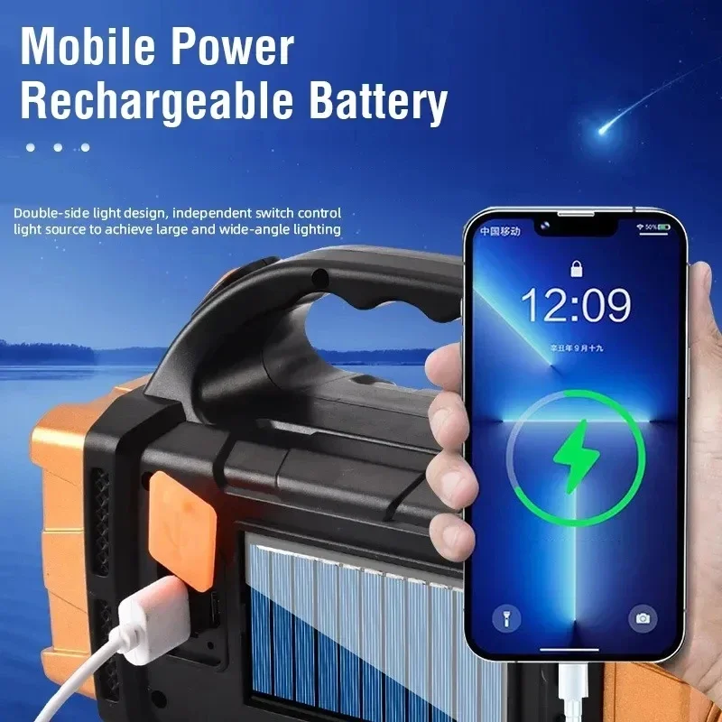 פנס USB נטען עוצמתי עם אור LED סולארי