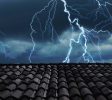 Dark cloudy sky with lightning. Stormy weather