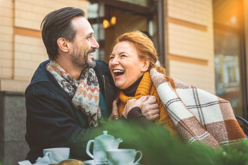 Man and woman dating in cafe